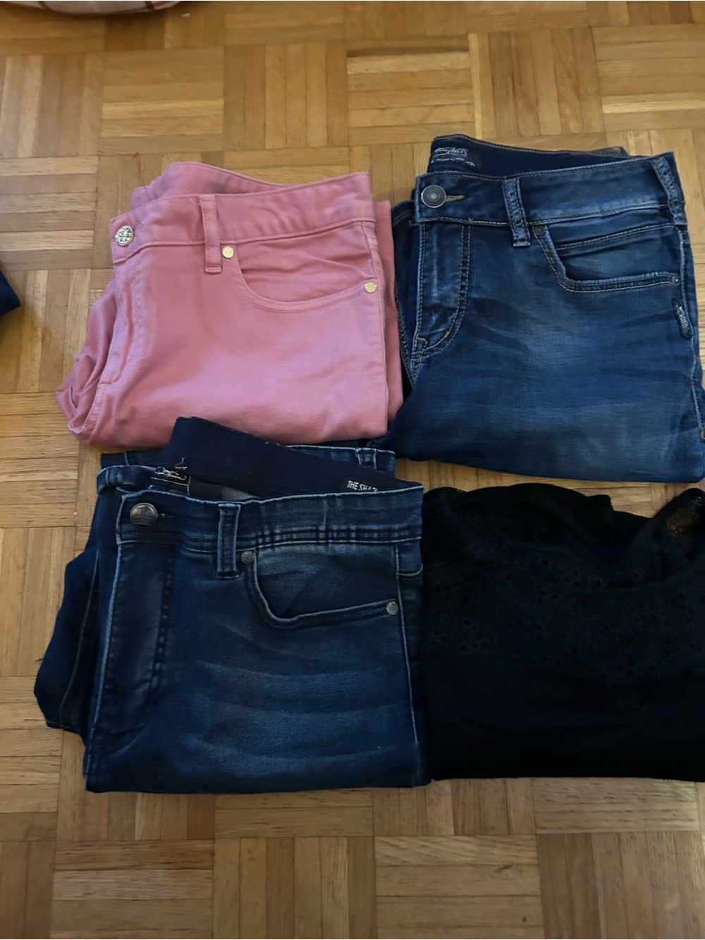Size 32 Bundle Tory Burch Rose Pants Michel studio Top, Silver Suki Jeans